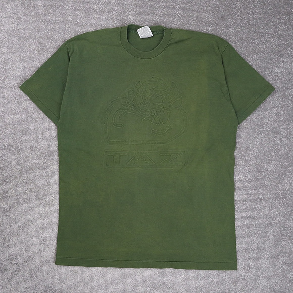 Vintage Looney Tunes Taz Embossed XL Green Short Sleeve T-Shirt - Picture 1 of 10